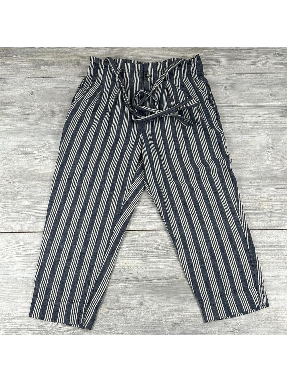 Madewell Pants Womens 30" Blue Striped Paperbag Baggy Linen Baggy Dance Yoga